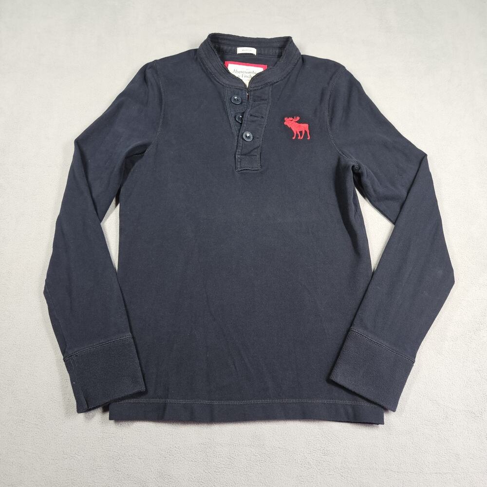 Abercrombie & Fitch Henley Shirt Mens Small Blue Muscle Long Sleeve Preppy Y2K